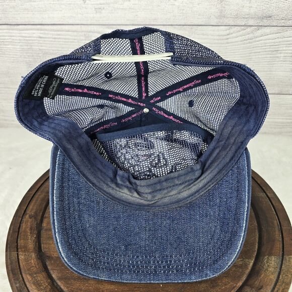 Y2k Ed Hardy Glory Skull Blue Snapback Trucker Hat OS Vintage - Picture 8 of 10